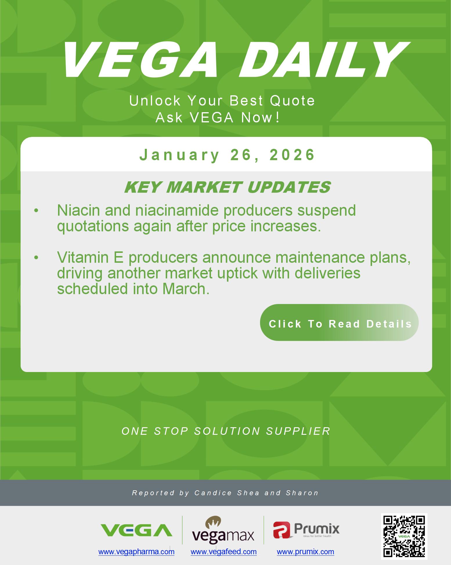 VEGA Daily Dated on January 26th 2026 Vitamin Amino Acid APl Food Additives.jpg